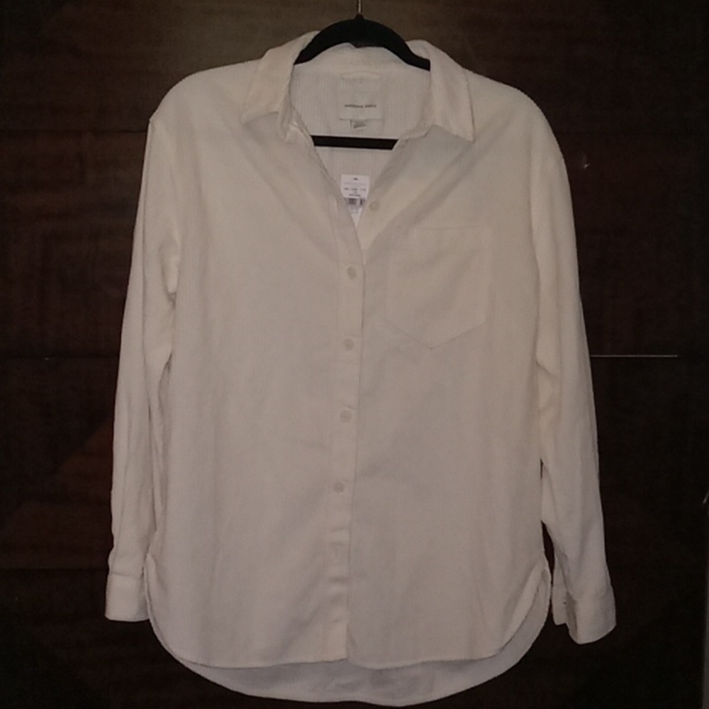 💎NWT American Eagle XS Cream Corduroy Long Sleeve Button Up Shirt